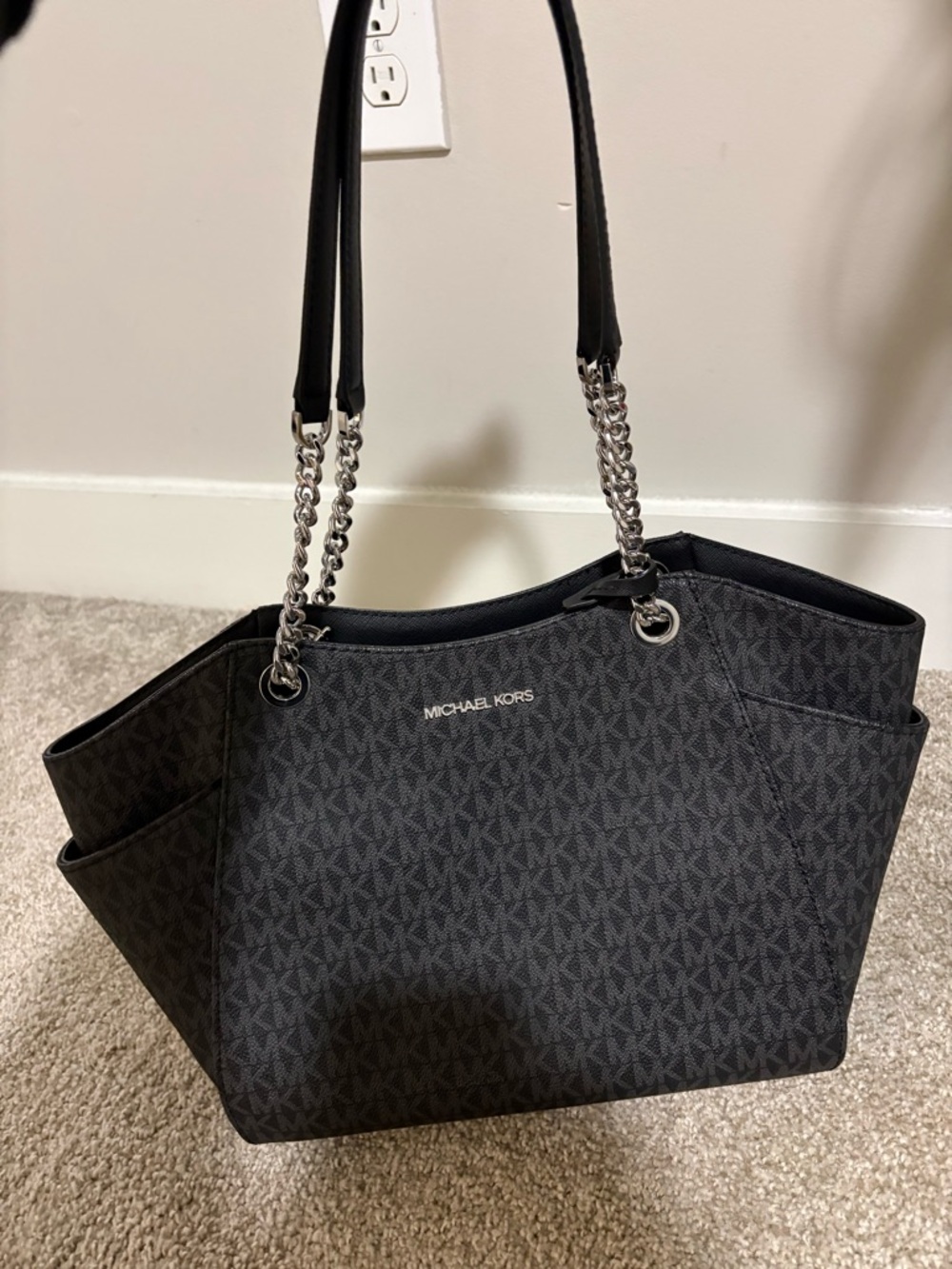 Michael Kors Black Monogram Chain-Handle Tote